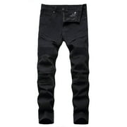 IYTR Mens High-end Stretch Denim Pants Casual Solid Color Comfy Fashion Zipper Trousers High-End Stretch Light Color Trend Slim Jeans With Pockets Black XXXXL(38)